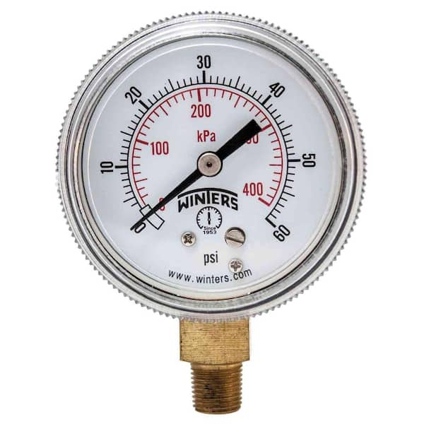 Winters Instruments P9S 90 Series 2 in. Black Steel Case Pressure Gauge with 1/4 in. NPT Bottom Connect and Range of 0-60 psi/kPa