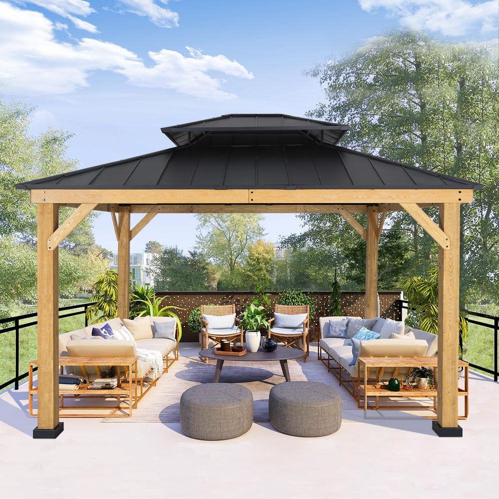 GRINDLODGE ×BOAB EAGLE PEAK 13 ft. W x 11 ft. D Black Outdoor Cedar Framed Hardtop