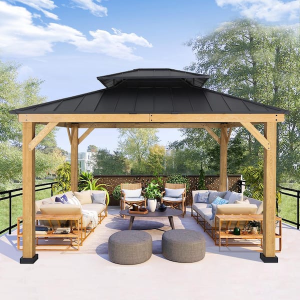 EAGLE PEAK 13 ft. W x 11 ft. D Black Outdoor Cedar Framed Hardtop