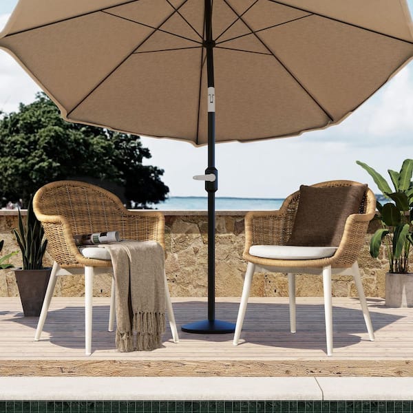 Santorini 19" Wicker Back Outdoor Patio Dining Chair, Set of 2, Wheat Beige Axroma Olefin