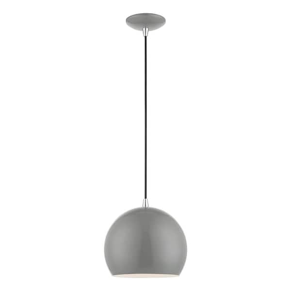 Livex Lighting Piedmont 1-Light Shiny Light Gray Globe Pendant with Polished Chrome Accents