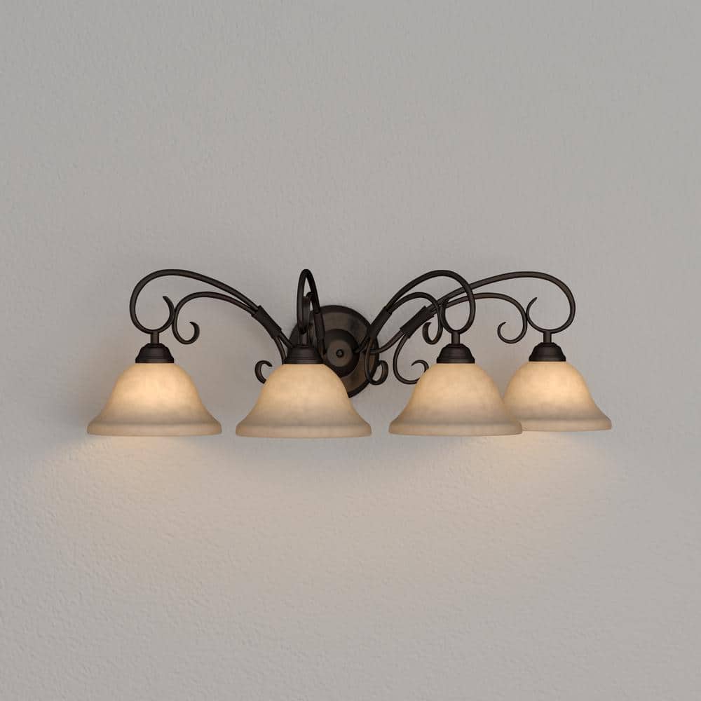 Homestead Transitional Rubbed Bronze 4-Light Vanity with Tea Stone Glass