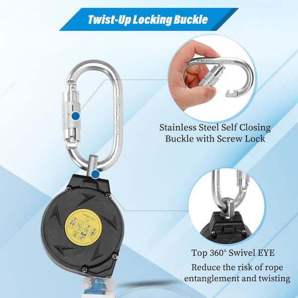 11-Foot Self-Retracting Lifeline Lanyard - Fall Protection With Locking Snap Hook