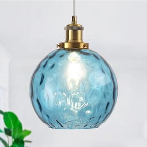 60 -Watt 1-Light Blue and Gold Shaded Pendant Light with Globe Glass Shade, No Bulbs Included