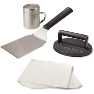 Smashed Burger Kit with Cast Iron Burger Press, Patty Papers, Shaker, and Turner