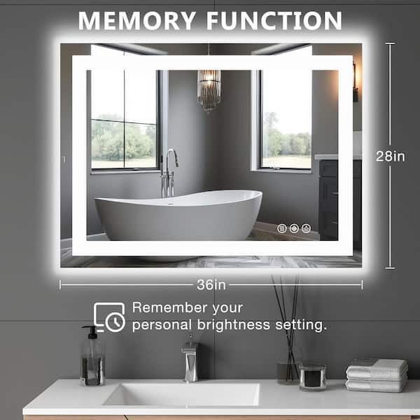 36 in. W x 28 in. H Rectangular Framed Wall Bathroom Vanity Mirror in White with LED Lights