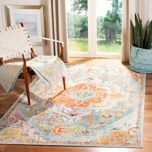 Crystal Orange/Teal 4 ft. x 4 ft. Square Border Area Rug