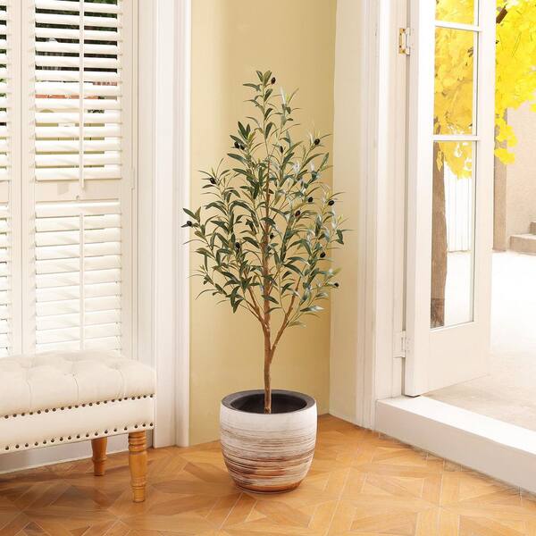 432★tree houseモルタル雑貨　（お任せ植物付き）475 DR.Planzen 4 ft. Artificial Olive Tree, Lifelike Fruits and