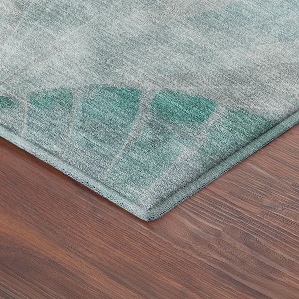 Mayfield Premium Machine Washable Abstract AMF2401 Teal 2 ft. x 7 ft. Runner Rug