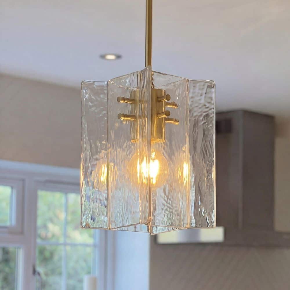 Madrid 8-inch 1-light Brushed Gold Pendant Light with Clear Piastra Glass Shade price history on PriceWatchPro