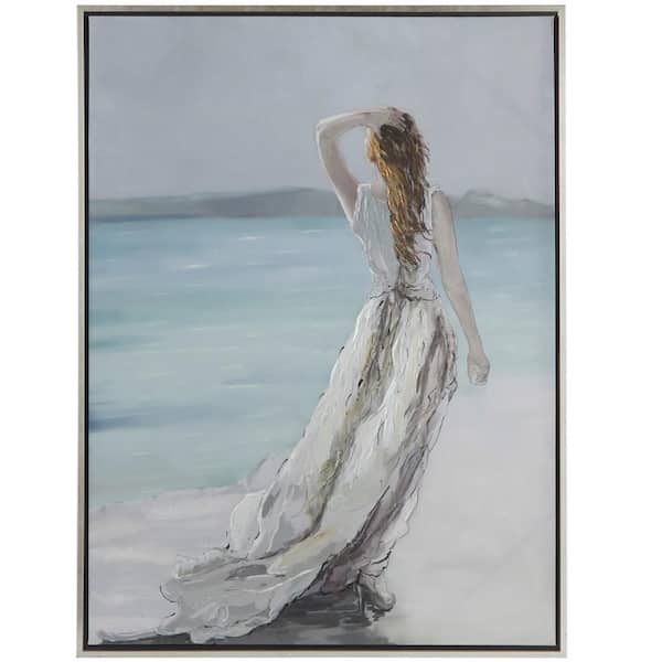 1- Panel Landscape Women Framed Wall Art with Silver Frame 47 in. x 36 in.