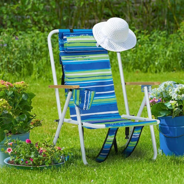 Sunocity Blue Metal Lawn Chair with Frame 600D Oxford Fabric and