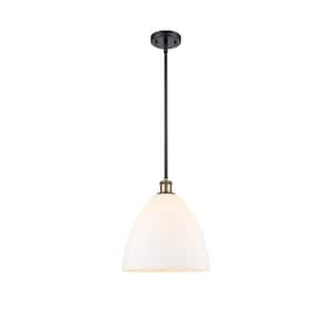 Bristol Glass 60-Watt 1 Light Black Antique Brass Shaded Mini Pendant Light with Frosted glass Frosted Glass Shade
