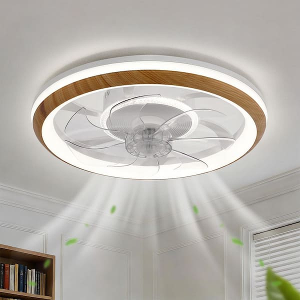 19 in. White Bladeless Flush Mount Ceiling Fan Light with Remote, 7-Leaf Modern Low Profile Fan Light for Bedroom