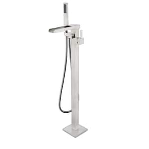 Cascata Single Handle Freestanding Floor Mount Tub Faucet Bathtub Filler with Hand Shower in Brushed Nickel