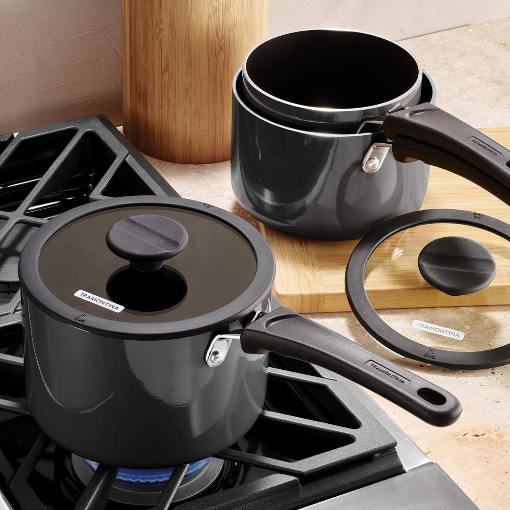 Gray Aluminum Nonstick 6-Piece Nesting Sauce Pan Set