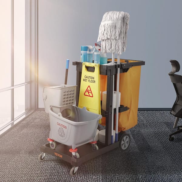 Cleaning Cart,3-Shelf Commercial Janitorial Cart,200 lbs. Capacity Plastic Housekeeping Cart,Yellow and Black