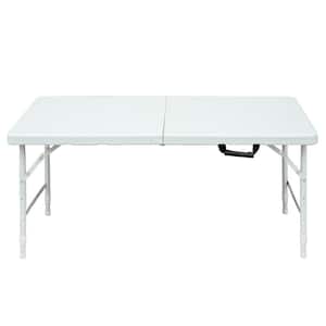 24 in.W White Rectangle Steel Frame Portable Picnic Tables Seats 4 People without Umbrella Hole