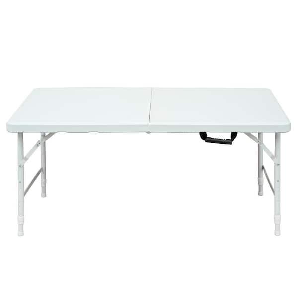 Huluwat 24 in.W White Rectangle Steel Frame Portable Picnic Tables Seats 4 People without Umbrella Hole
