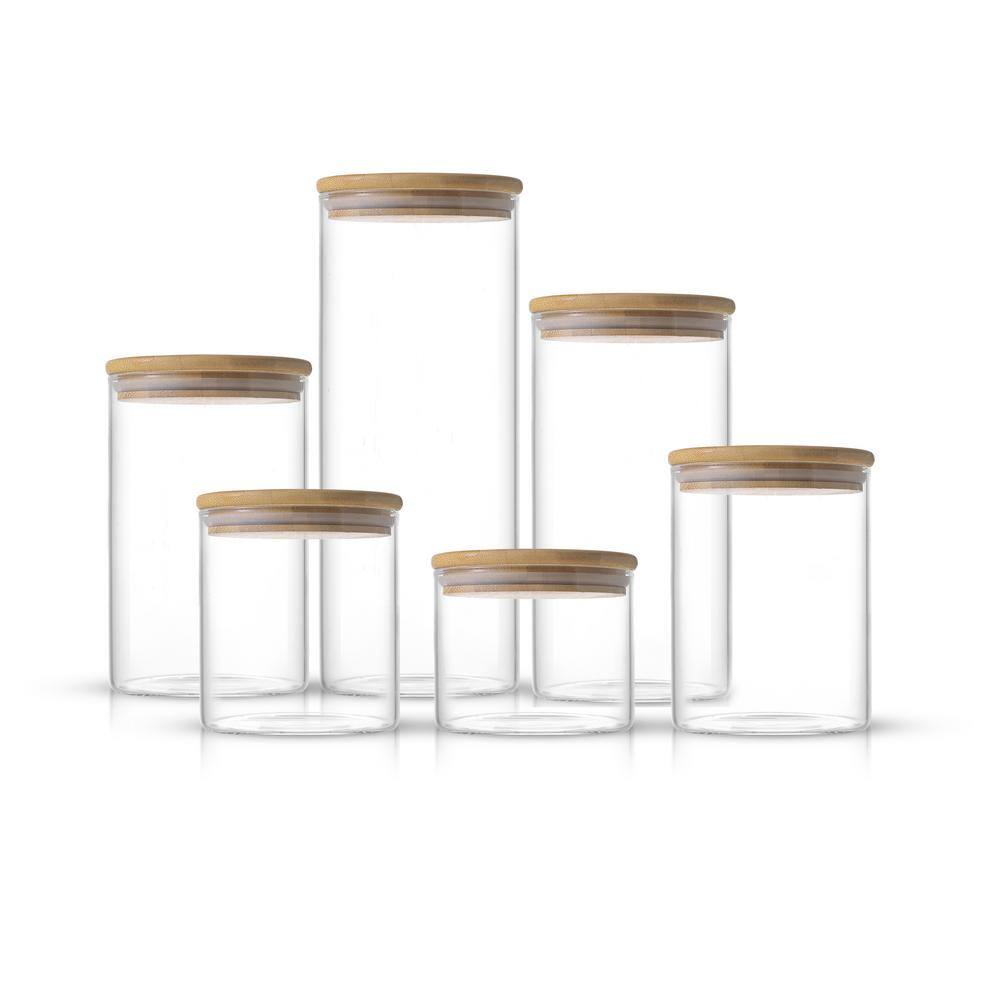 Set of 6 Glass Food Storage Jars with Bamboo Lids
