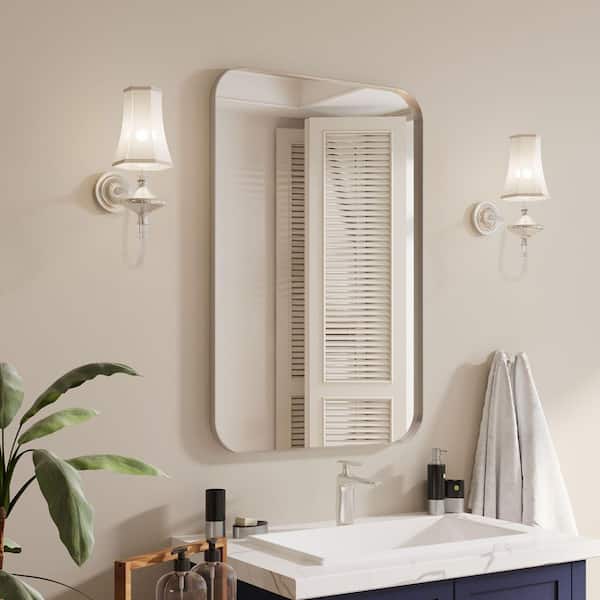 24 in. W x 36 in. H Rectangular Aluminum Framed Wall Bathroom Vanity Mirror in Silver