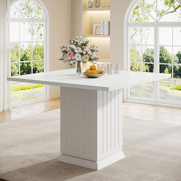 BYBLIGHT Roesler Modern White Engineered Wood 35.4 in. Pedestal Dining Table Seats 4
