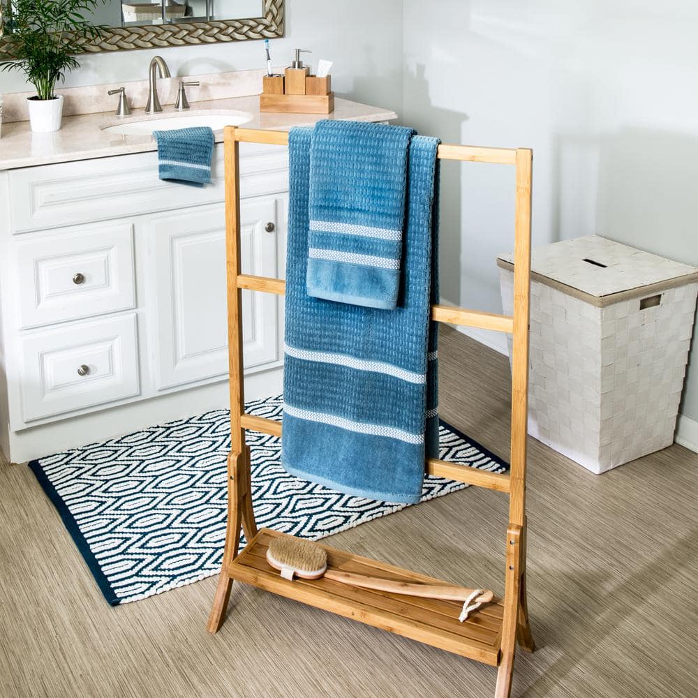 Natural Bamboo 3-Tier Freestanding Towel Rack with Shelf
