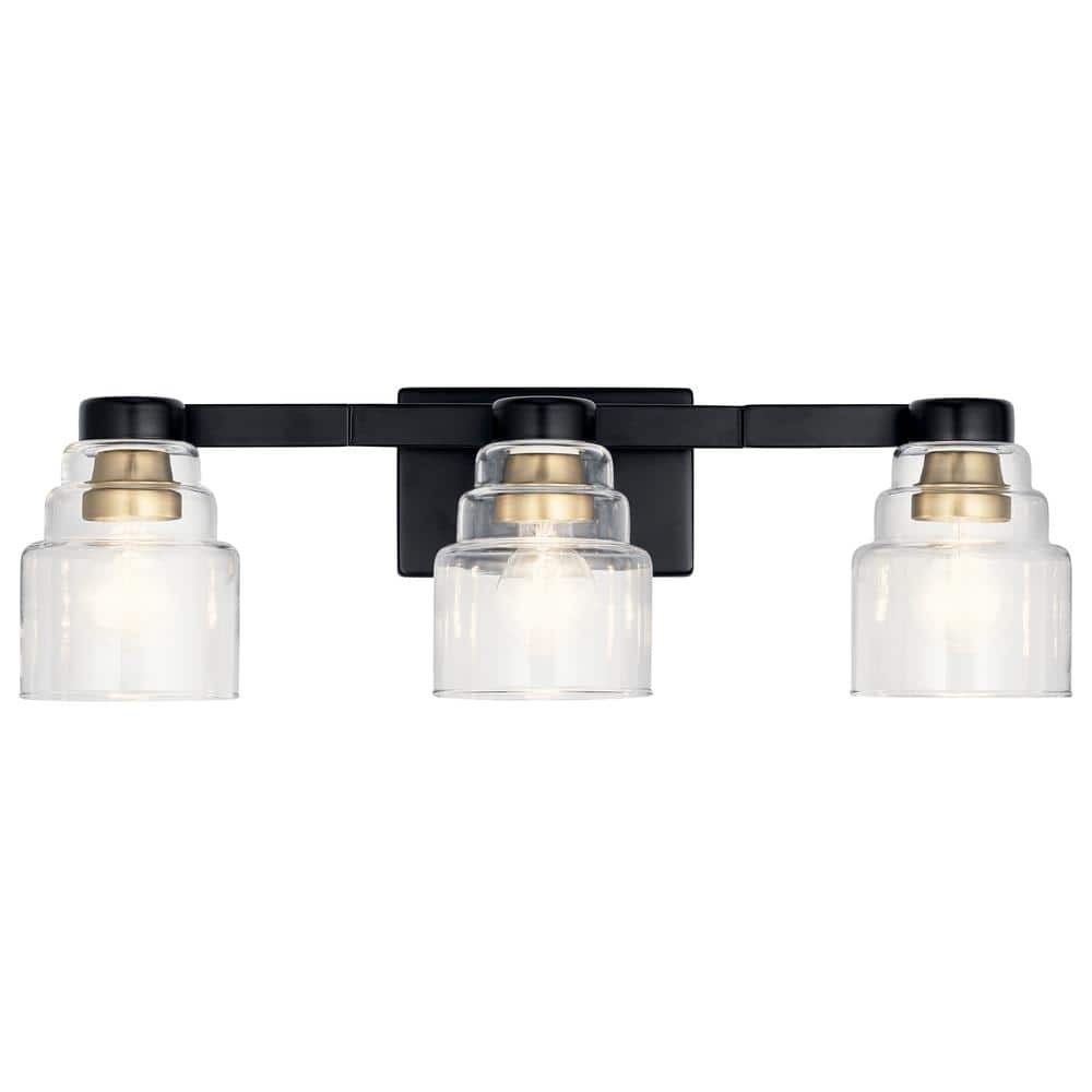 Elegant 24" Black 3-Light Vanity with Clear Glass - Modern Design