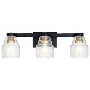 Vionnet 24 in. 3-Light Black Transitional Bathroom Vanity Light with Clear Glass Shade