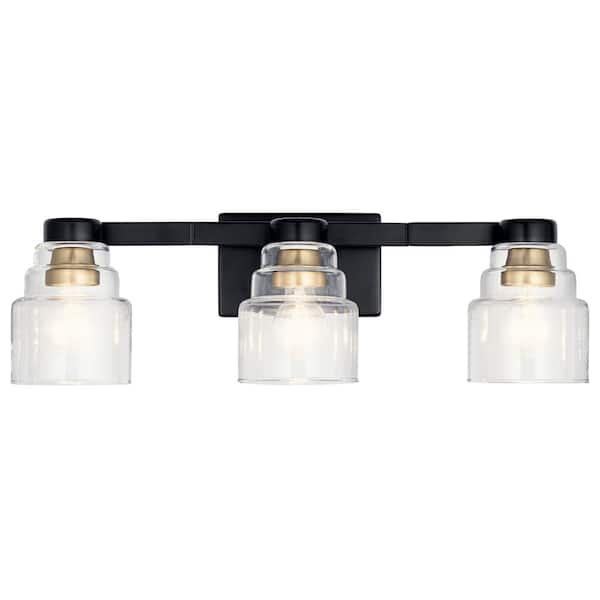 Vionnet 24 in. 3-Light Black Transitional Bathroom Vanity Light with Clear Glass Shade