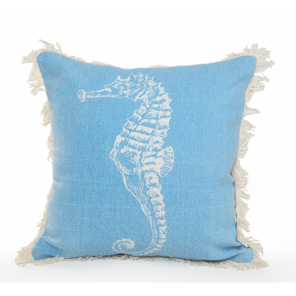 Unbranded Coastal 18 in. x 18 in. Blue / Cream Seahorse Fringe Standard Throw Pillow