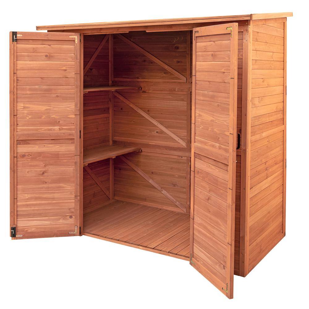 Leisure Season 6 ft. Medium Brown Solid Wood Outdoor Storage Shed with Shelving