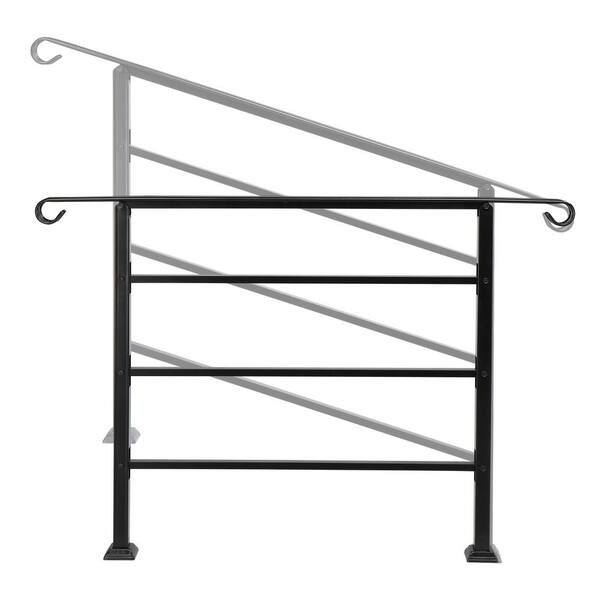 Karl home 33.2 in. H x 55.9 in. W Black Transitional Handrail Fits 4-Step Iron Stair Railing Kit