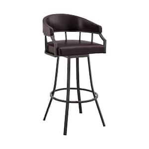 Palmdale 40 in. Brown Low Back Java Brown Metal 30 in. Swivel Bar Stool with Faux Leather Seat