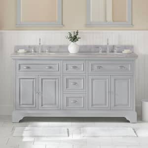 Sadie 67 in. W x 21.5 in. D Vanity in Dove Grey with Marble Vanity Top in Natural White with White Sinks