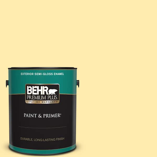 BEHR PREMIUM PLUS 1 gal. #370A-2 Pale Daffodil Semi-Gloss Enamel Exterior Paint & Primer