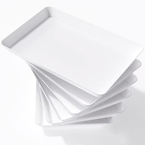 15 in. x 10 in. Plastic Reusable Serving Tray for Party Food Supplies, White (6-Pack)