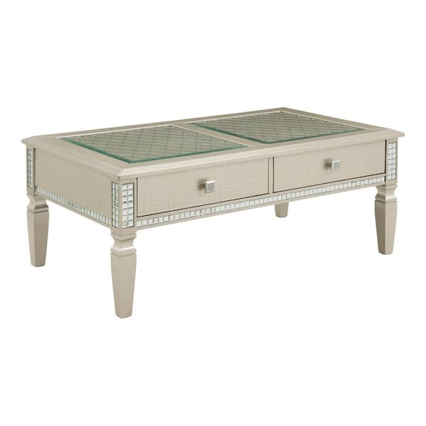 Furniture of America Starra 48 in. Silver Rectangle Glass Top Coffee Table