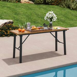 59 in. Folding Brown Acacia Wood Picnic Table with Metal Frame