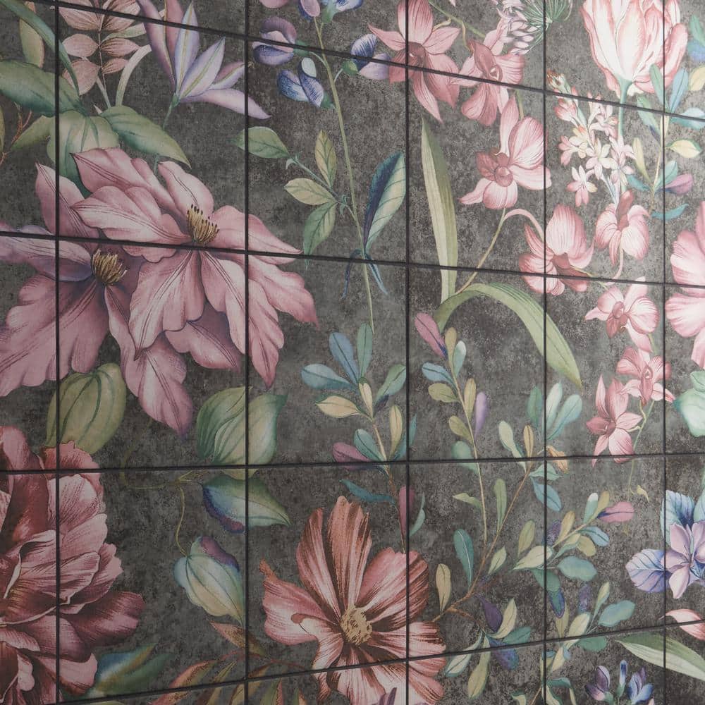 Angela Harris 8" x 8" Pink and Gray Porcelain Floral Wall Tile