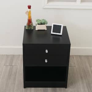 2-Drawer Round Handle Black Nightstand (18.5 in. H x 15.8 in. W x 14.2 in. D)