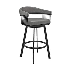 25 in. Gray and Black Low Back Metal Frame Bar Stool with Faux Leather Seat