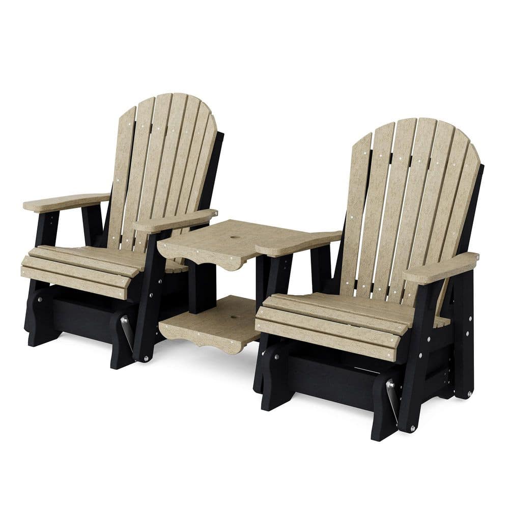 Heritage 2-Person Weathered Wood and Black HDPE Plastic Outdoor Double Rock-A-Tee Glider Set price history on PriceWatchPro