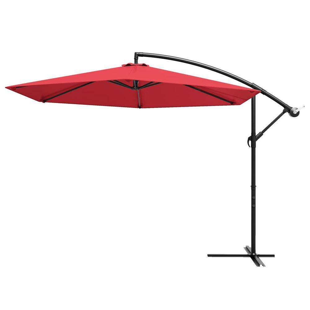 10 ft. Metal Pole Cantilever Tilt Patio Umbrella in Red