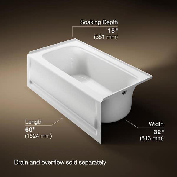 Bancroft 60 in. x 32 in. Soaking Bathtub with Right-Hand Drain in White