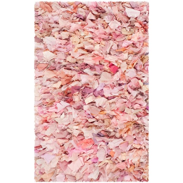SAFAVIEH Rio Shag Ivory/Pink 3 ft. x 4 ft. Solid Area Rug