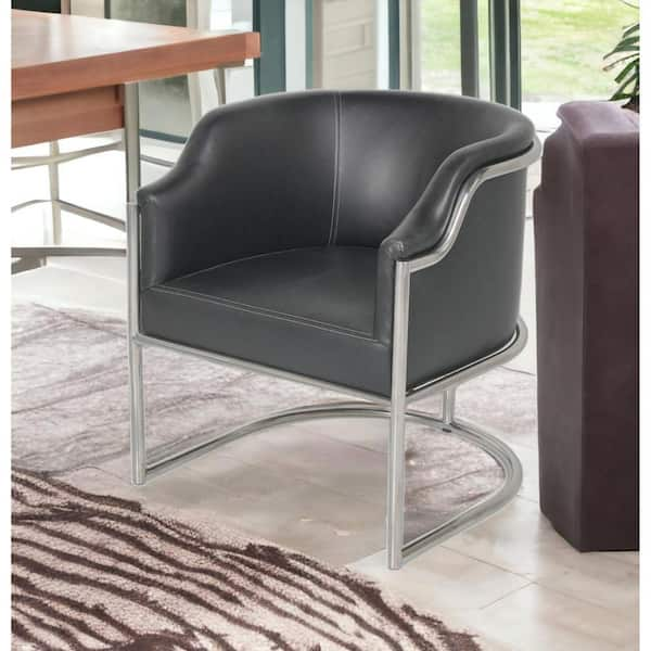 Charcoal Genuine Leather And Stainless Curved Back Arm Chair