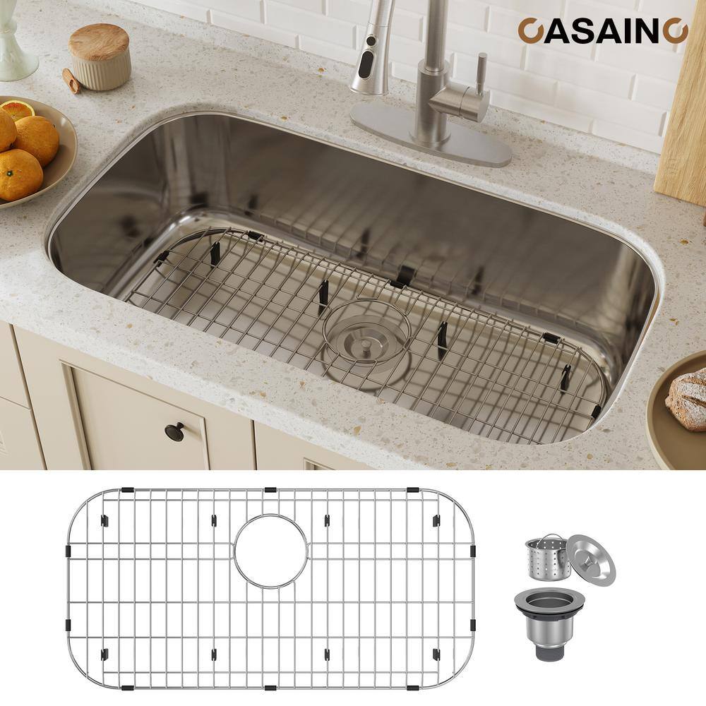 32'' Brushed Stainless Steel Undermount Single Bowl Kitchen Sink