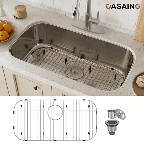 32 in. Undermount Single Bowl 18 Gauge Stainless Steel Kitchen Sink with Bottom Grid and Basket Strainer, cUPC Certified