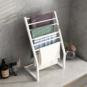 23.6 in. Freestanding Lavatory Towel Warmer 6 Towel Holders Towel Rack with Heated Towel Bars in White, Stainless Steel